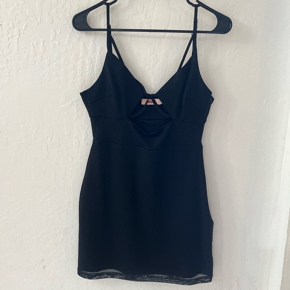 Misspap Black Mini Strappy Cutout Bodycon Dress Size 12 - Picture 2 of 12
